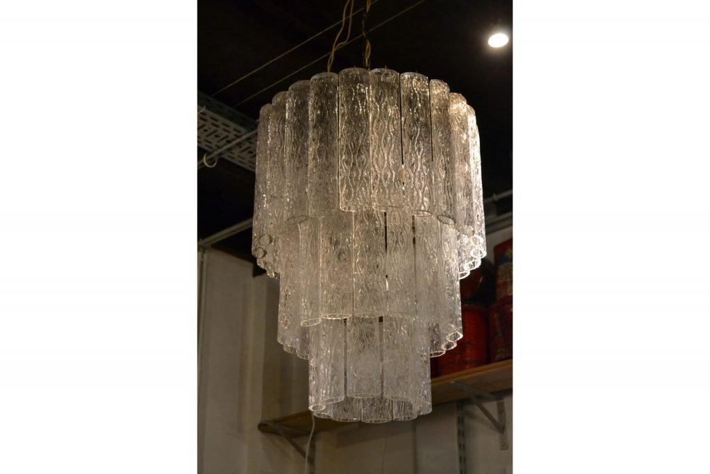 Doria Chandelier, 3layered Art Glass Tubes, Germany, 1960s Retro Station