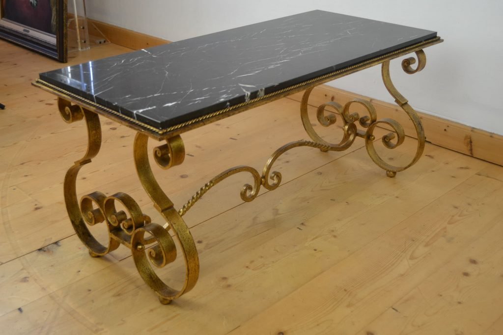 Marble with Wrought Iron Coffee Table, 1950s Retro Station