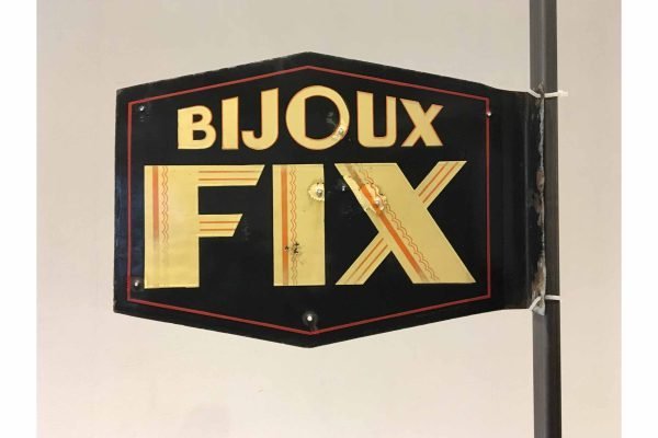 Dubbelzijdig emaillebord Bijoux Fix Frankrijk 1950s